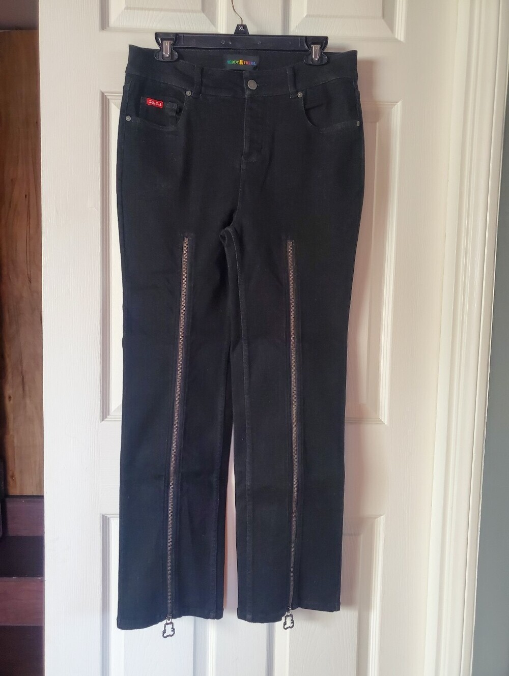 Teddy Fresh Front Zip Black Denim Jeans Straight Leg High-waisted Rock Grunge 10